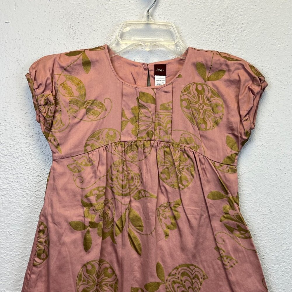 Tea Collection Girl's 100% Cotton Dusty Rose Floral Short Sleeve Dress - Size 6 - Picture 3 of 7